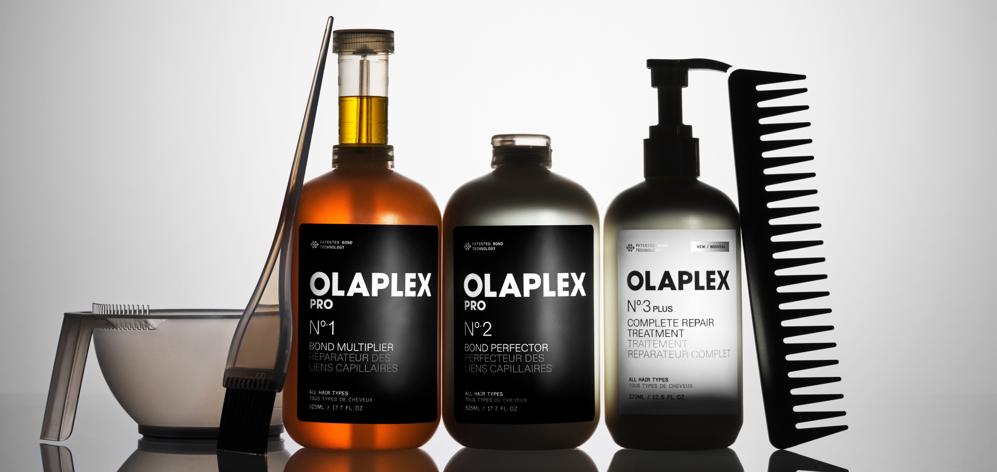 צילום קמפיין מקורי של OLAPLEX — No.3 PLUS · Professional Collection