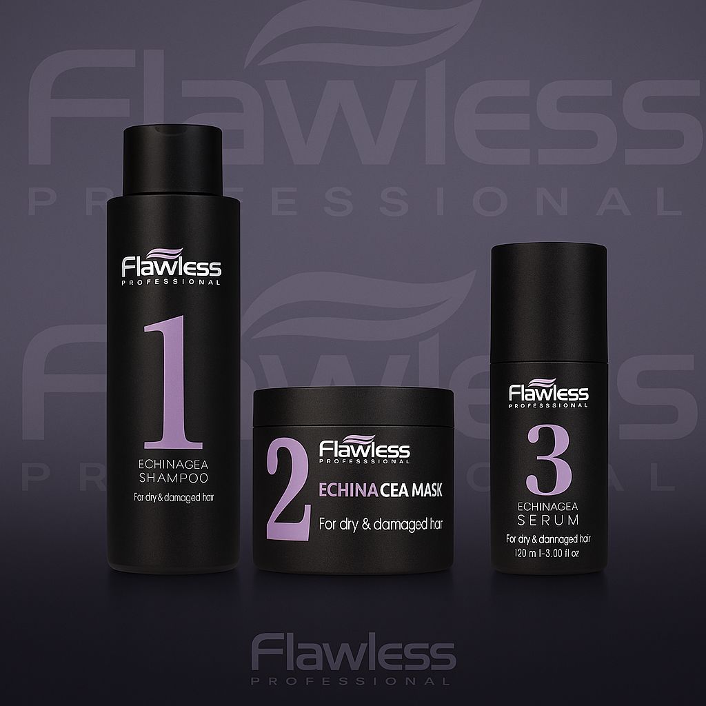 סט טיפוח לשיער Flawless – שמפו 500 מ״ל, מסכה 500 מ״ל וסרום 120 מ״ל